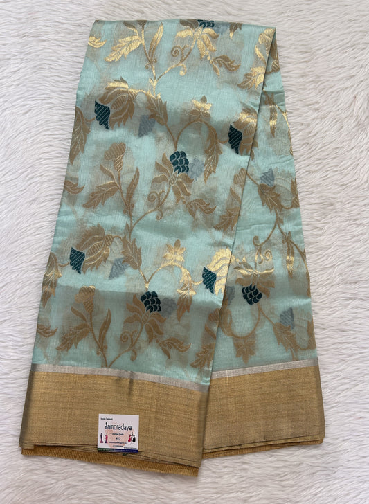 Chanderi Pattu Saree Pastel Blue colored saree complemented with a Gold Zari border - Sampradaya Designer Studio