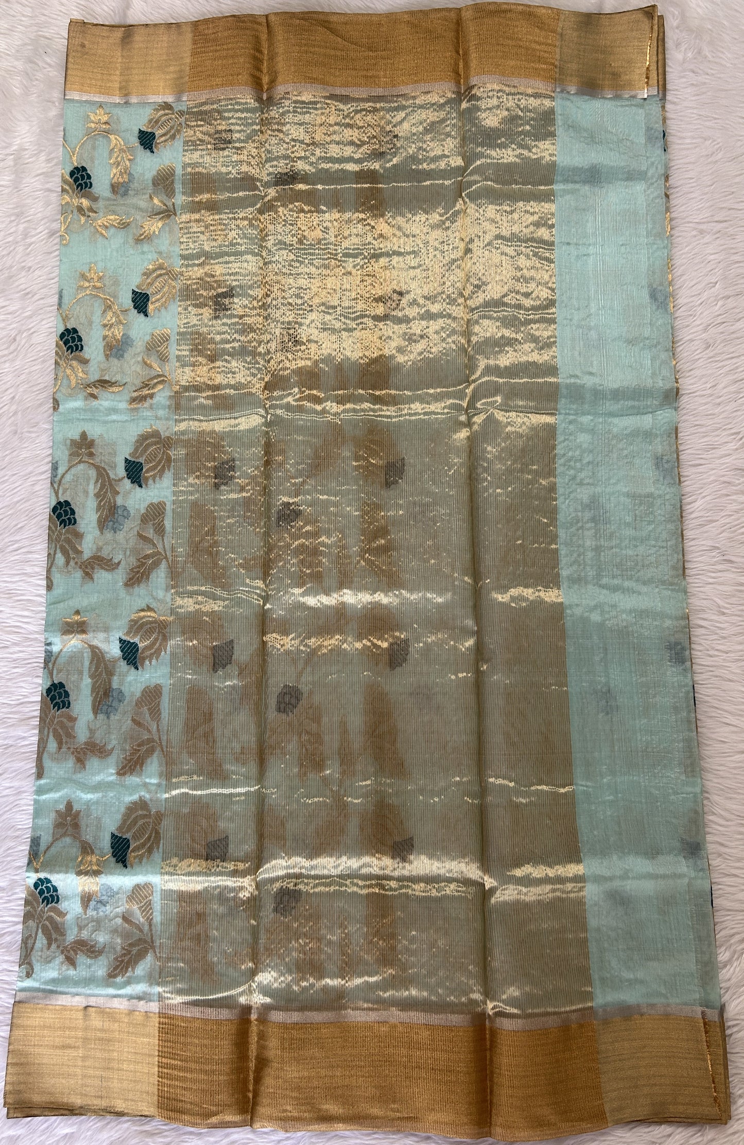 Chanderi Pattu Saree Pastel Blue colored saree complemented with a Gold Zari border - Sampradaya Designer Studio