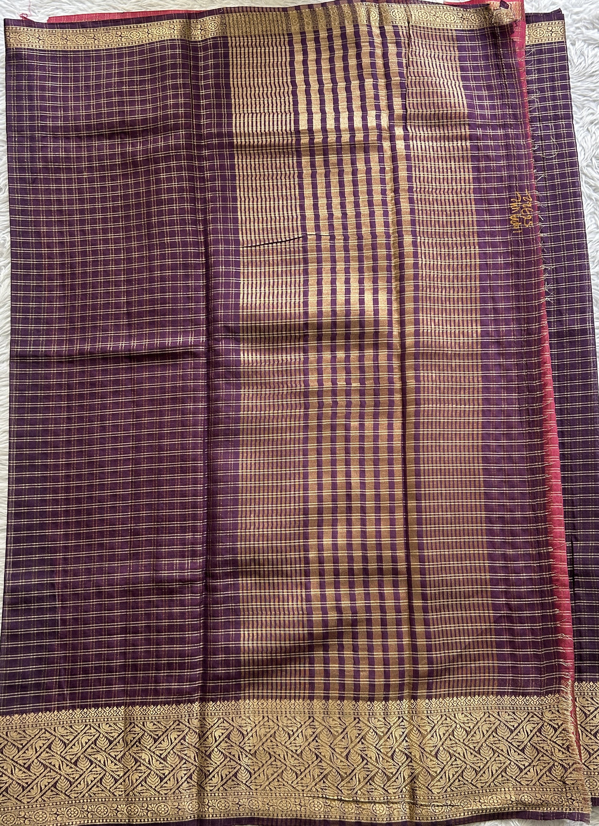 Semi Georgette Saree Purple Colored Complemented with a Zari Border. - Sampradaya Designer Studio