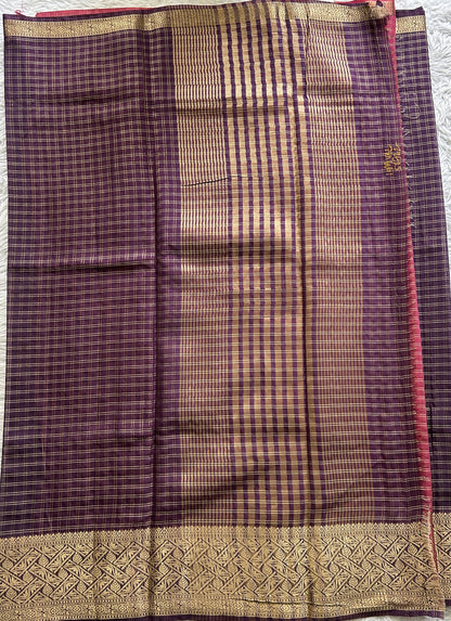 Semi Georgette Saree Purple Colored Complemented with a Zari Border. - Sampradaya Designer Studio