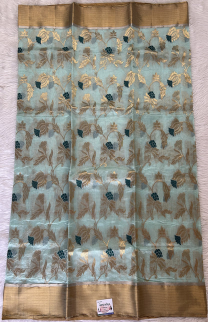 Chanderi Pattu Saree Pastel Blue colored saree complemented with a Gold Zari border - Sampradaya Designer Studio