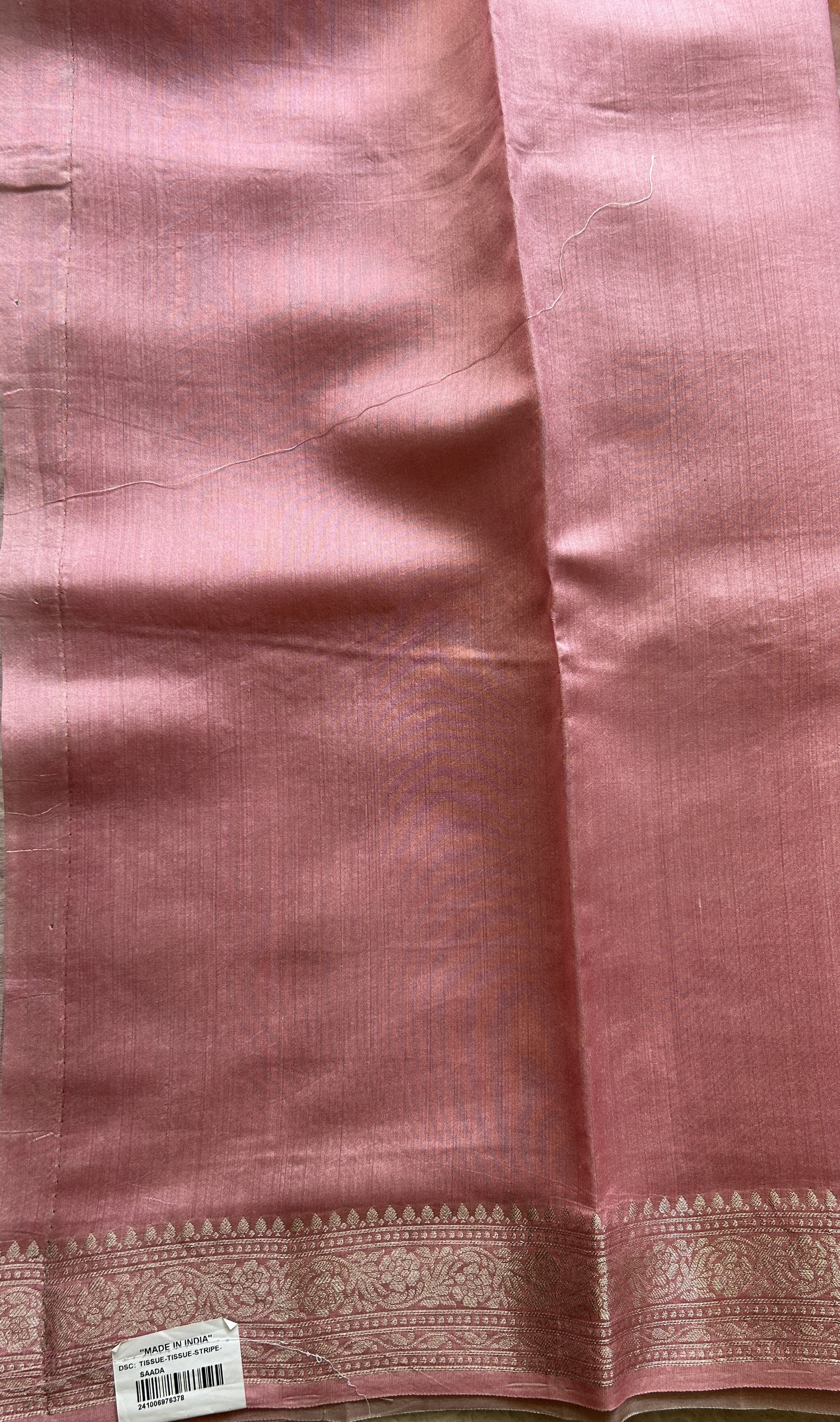 Banarasi Tissue Kora Saree Pastel Pink Colored Complemented with a Zari Border. - Sampradaya Designer Studio