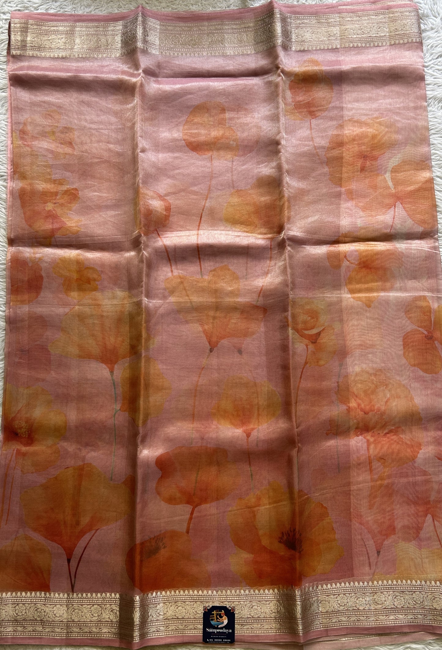 Banarasi Tissue Kora Saree Pastel Pink Colored Complemented with a Zari Border. - Sampradaya Designer Studio