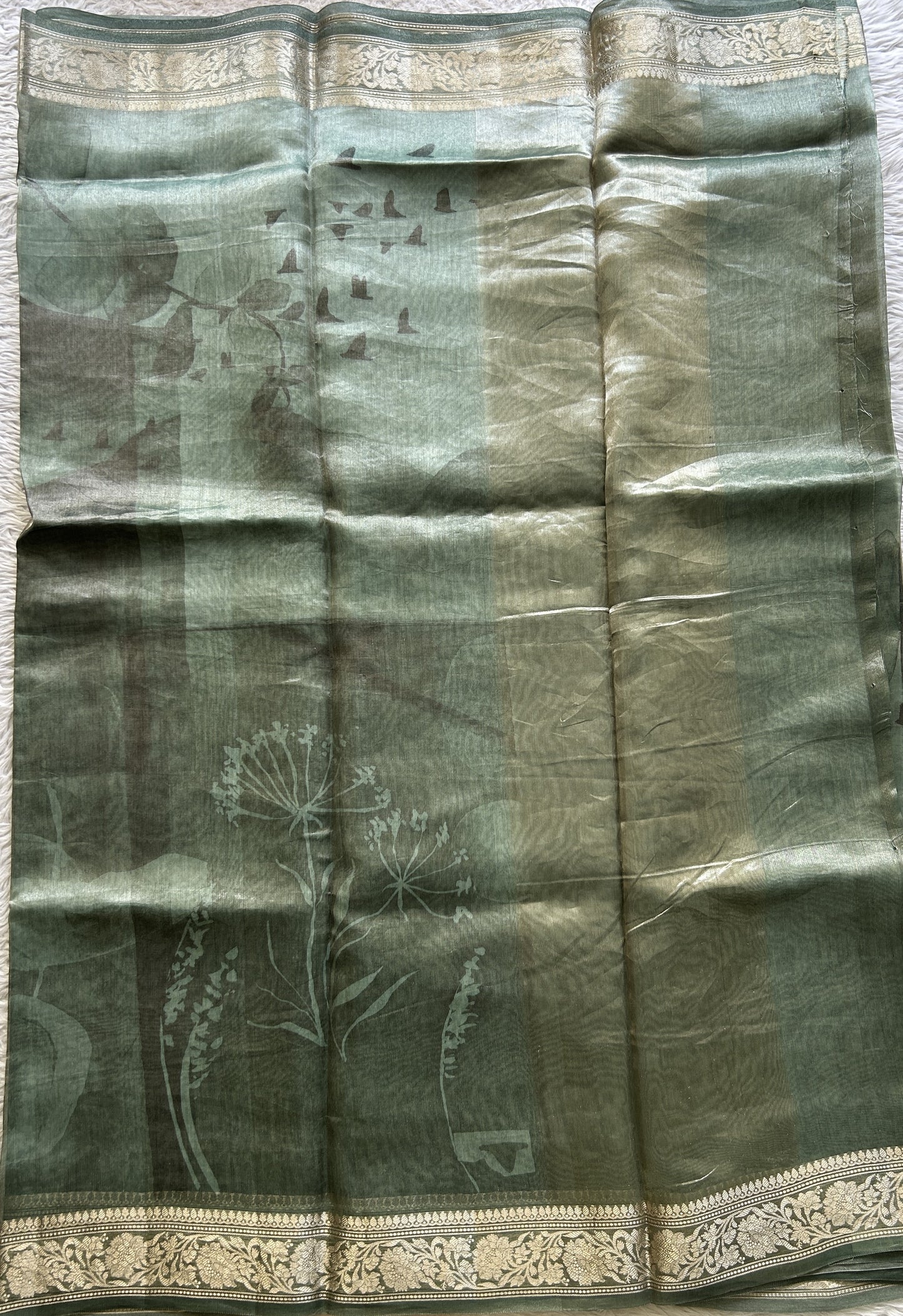 Banarasi Tissue Kora Saree Teal Green Colored Complemented with a Zari Border. - Sampradaya Designer Studio