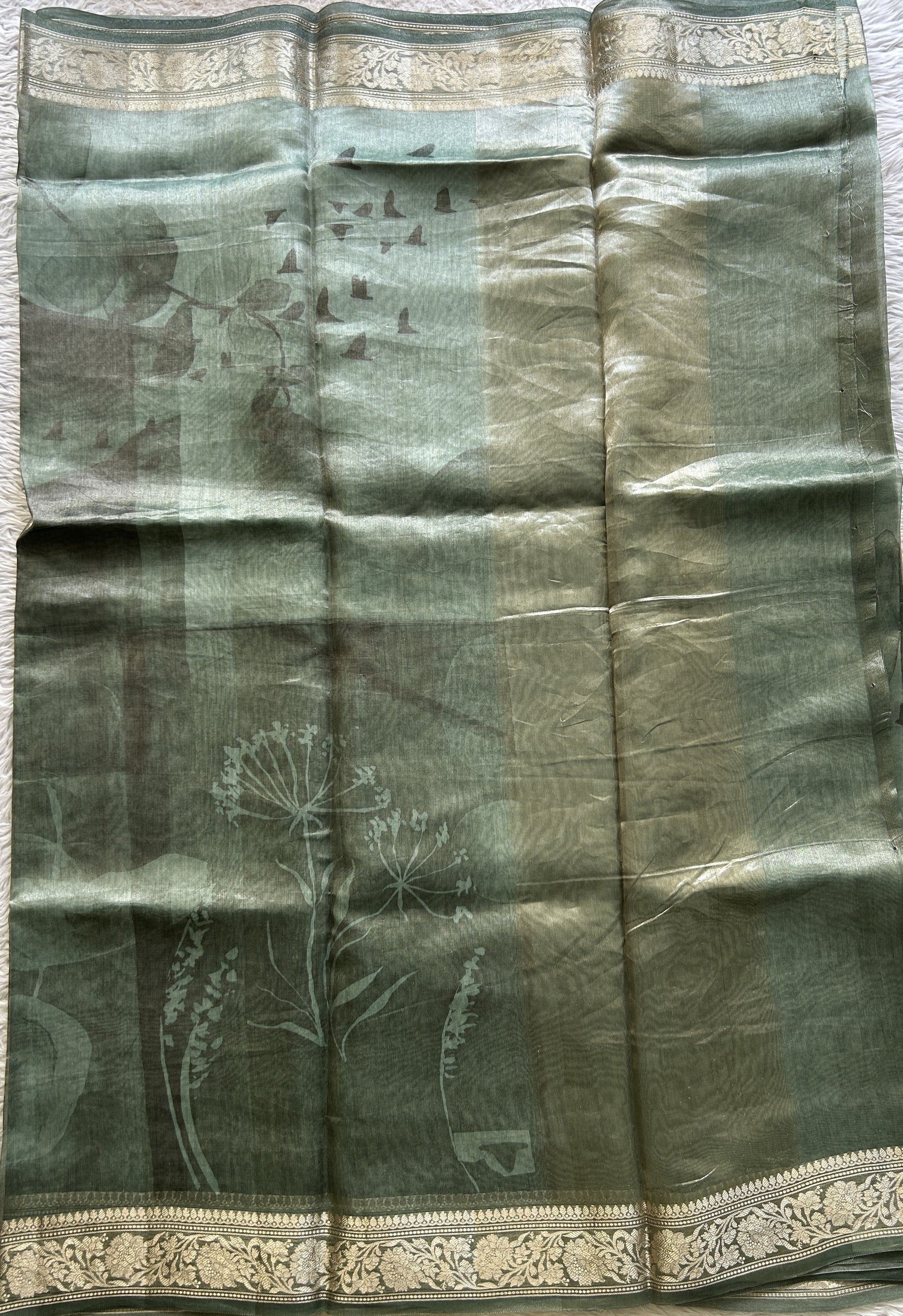 Banarasi Tissue Kora Saree Teal Green Colored Complemented with a Zari Border. - Sampradaya Designer Studio