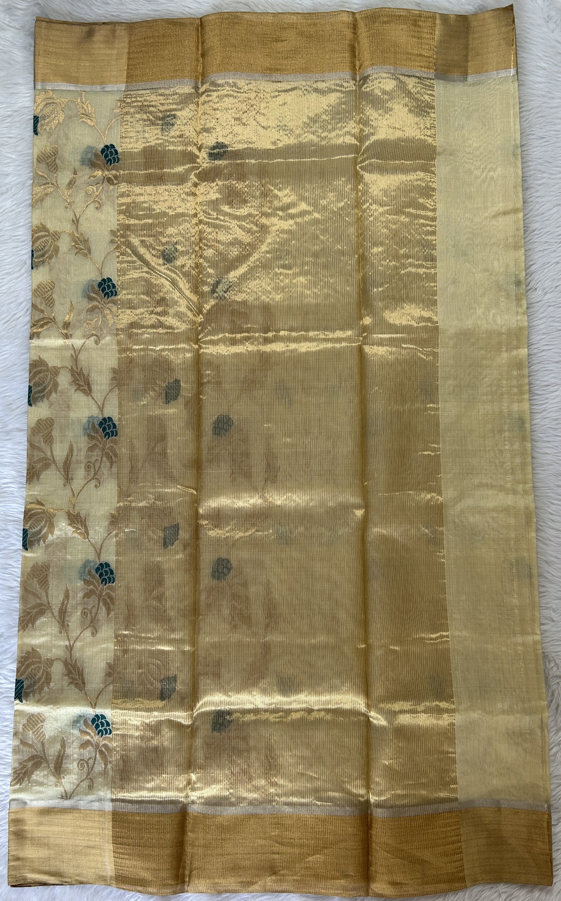 Chanderi Pattu Saree Cream colored saree complemented with a Gold Zari border - Sampradaya Designer Studio