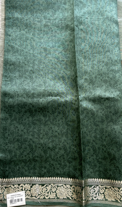 Banarasi Tissue Kora Saree Teal Green Colored Complemented with a Zari Border. - Sampradaya Designer Studio