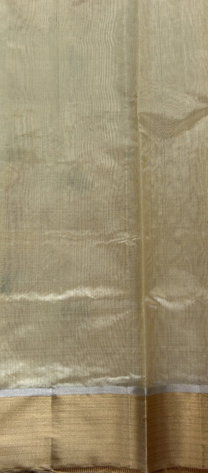 Chanderi Pattu Saree Cream colored saree complemented with a Gold Zari border - Sampradaya Designer Studio