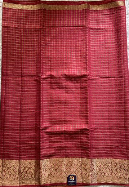 Semi Georgette Saree Maroon Colored Complemented with a Zari Border. - Sampradaya Designer Studio