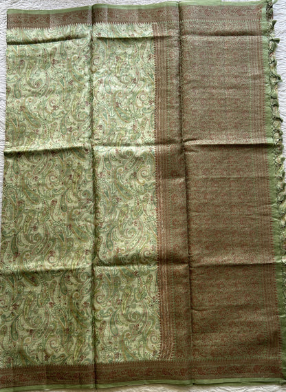 Pure Tussar Silk Saree Light Green Color Complemented with a Zari Border. - Sampradaya Designer Studio