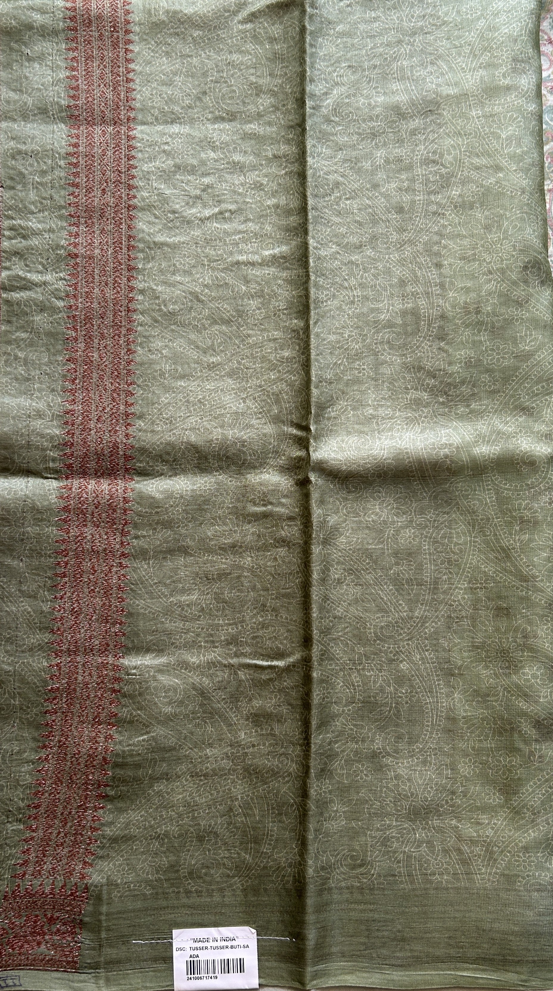 Pure Tussar Silk Saree Light Green Color Complemented with a Zari Border. - Sampradaya Designer Studio