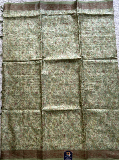 Pure Tussar Silk Saree Light Green Color Complemented with a Zari Border. - Sampradaya Designer Studio