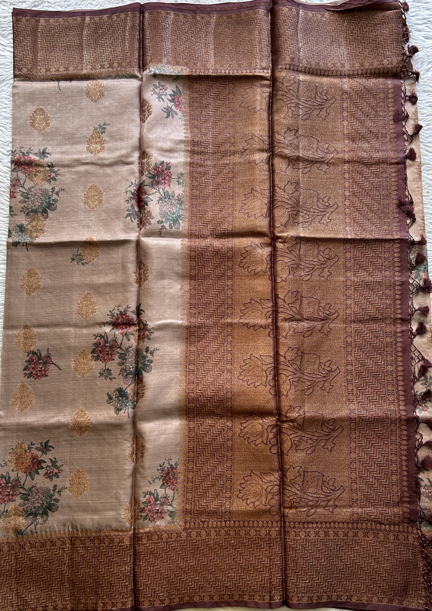 Pure Tussar Silk Saree Light Onion Pink Color Complemented with a Zari Border. - Sampradaya Designer Studio