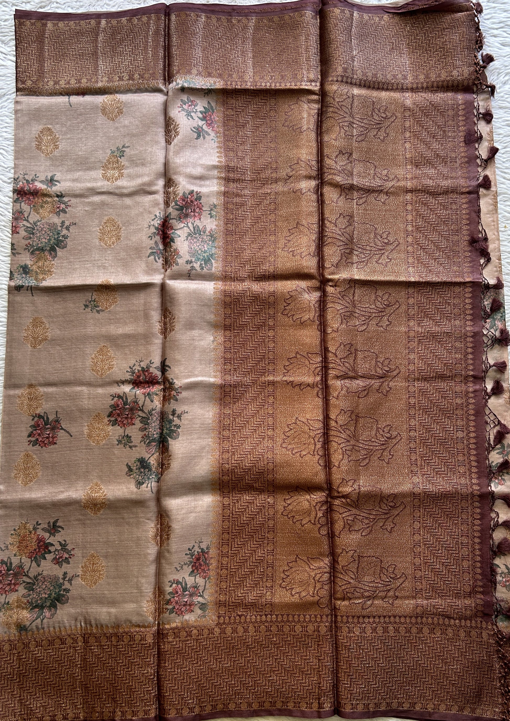 Pure Tussar Silk Saree Light Onion Pink Color Complemented with a Zari Border. - Sampradaya Designer Studio