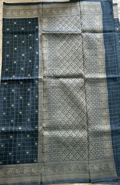 Semi Georgette Saree Peacock Blue Colored Complemented with a Zari Border. - Sampradaya Designer Studio