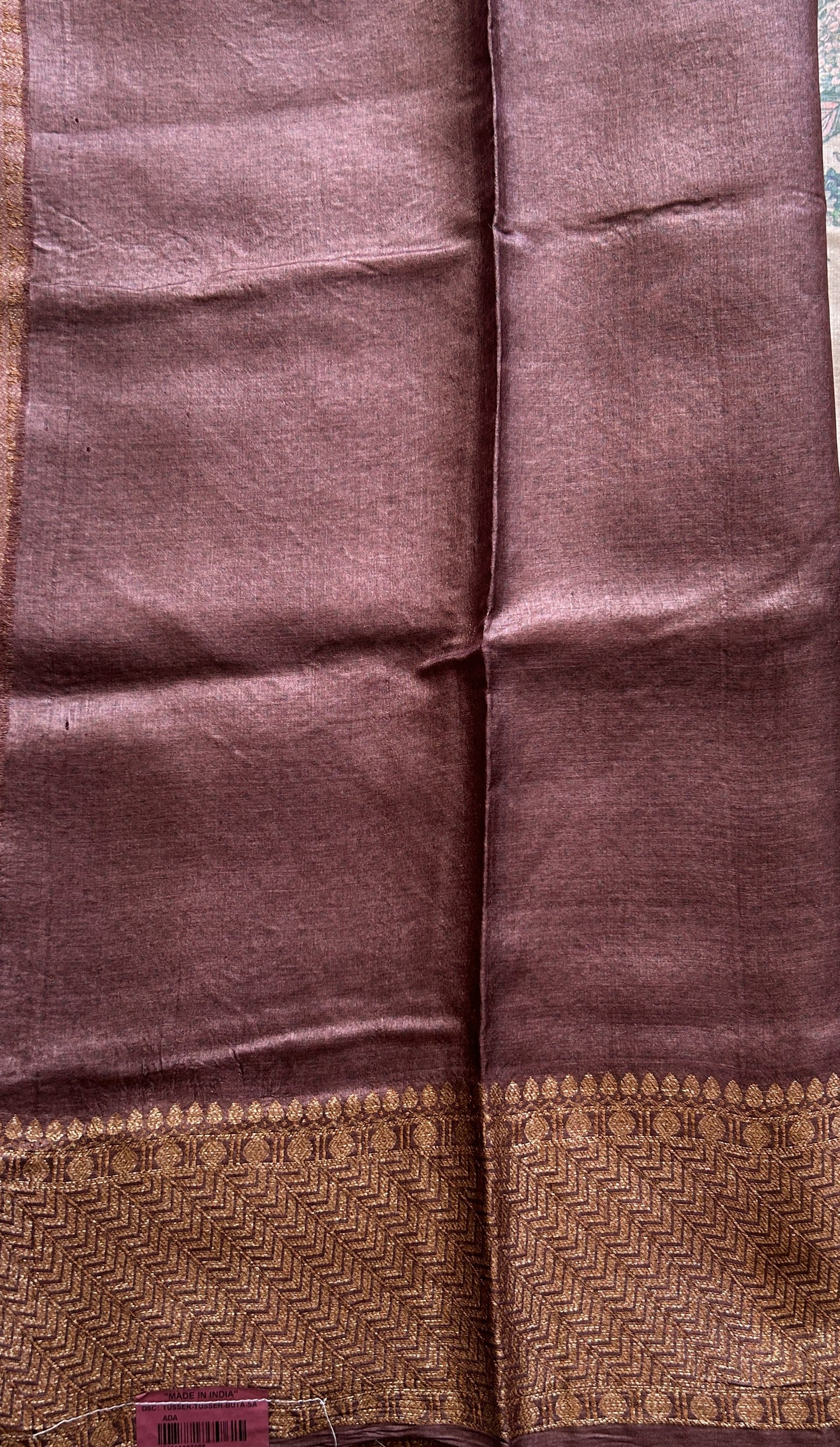 Pure Tussar Silk Saree Light Onion Pink Color Complemented with a Zari Border. - Sampradaya Designer Studio