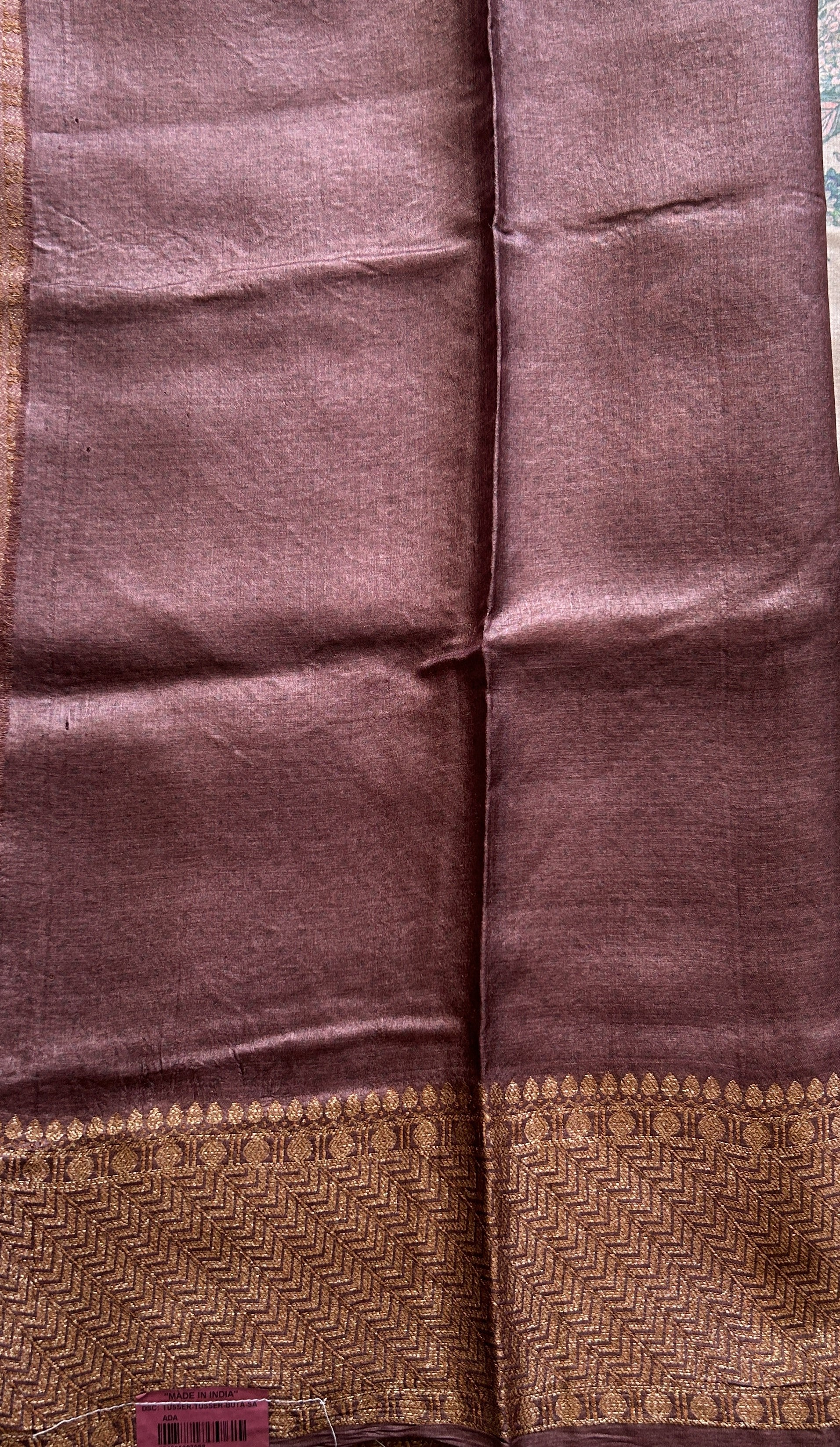 Pure Tussar Silk Saree Light Onion Pink Color Complemented with a Zari Border. - Sampradaya Designer Studio