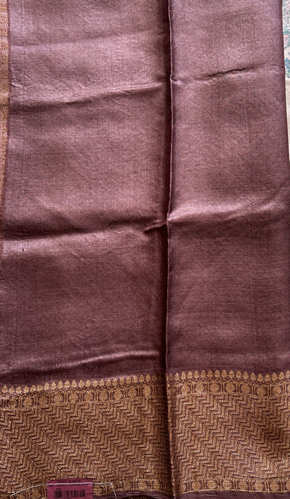 Pure Tussar Silk Saree Light Onion Pink Color Complemented with a Zari Border. - Sampradaya Designer Studio