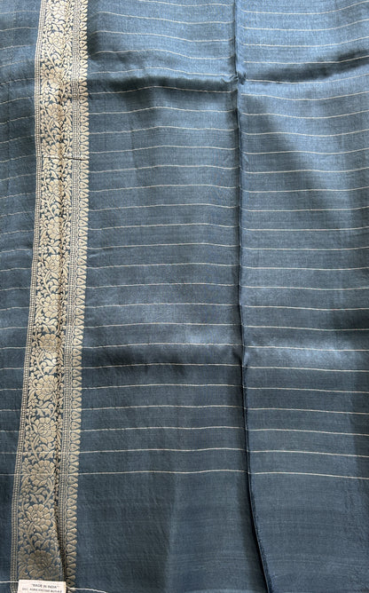 Semi Georgette Saree Peacock Blue Colored Complemented with a Zari Border. - Sampradaya Designer Studio