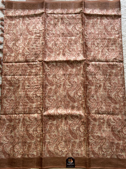 Pure Tussar Silk Saree Light Brown Color Complemented with a Zari Border. - Sampradaya Designer Studio