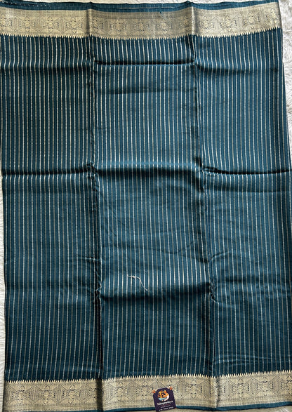 Semi Georgette Saree Peacock Blue Colored Complemented with a Zari Border. - Sampradaya Designer Studio