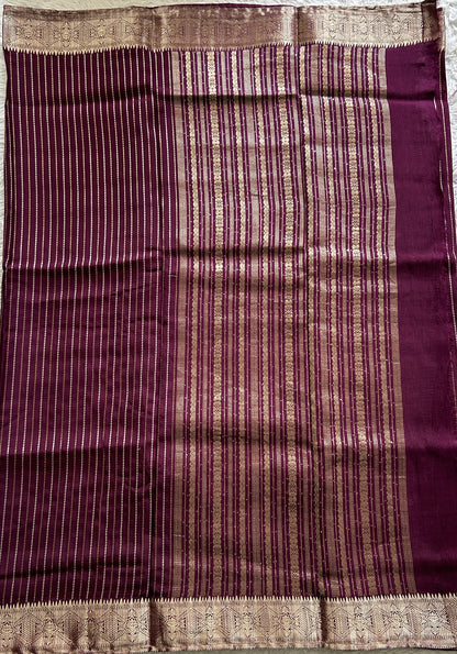 Semi Georgette Saree Purple Colored Complemented with a Zari Border. - Sampradaya Designer Studio