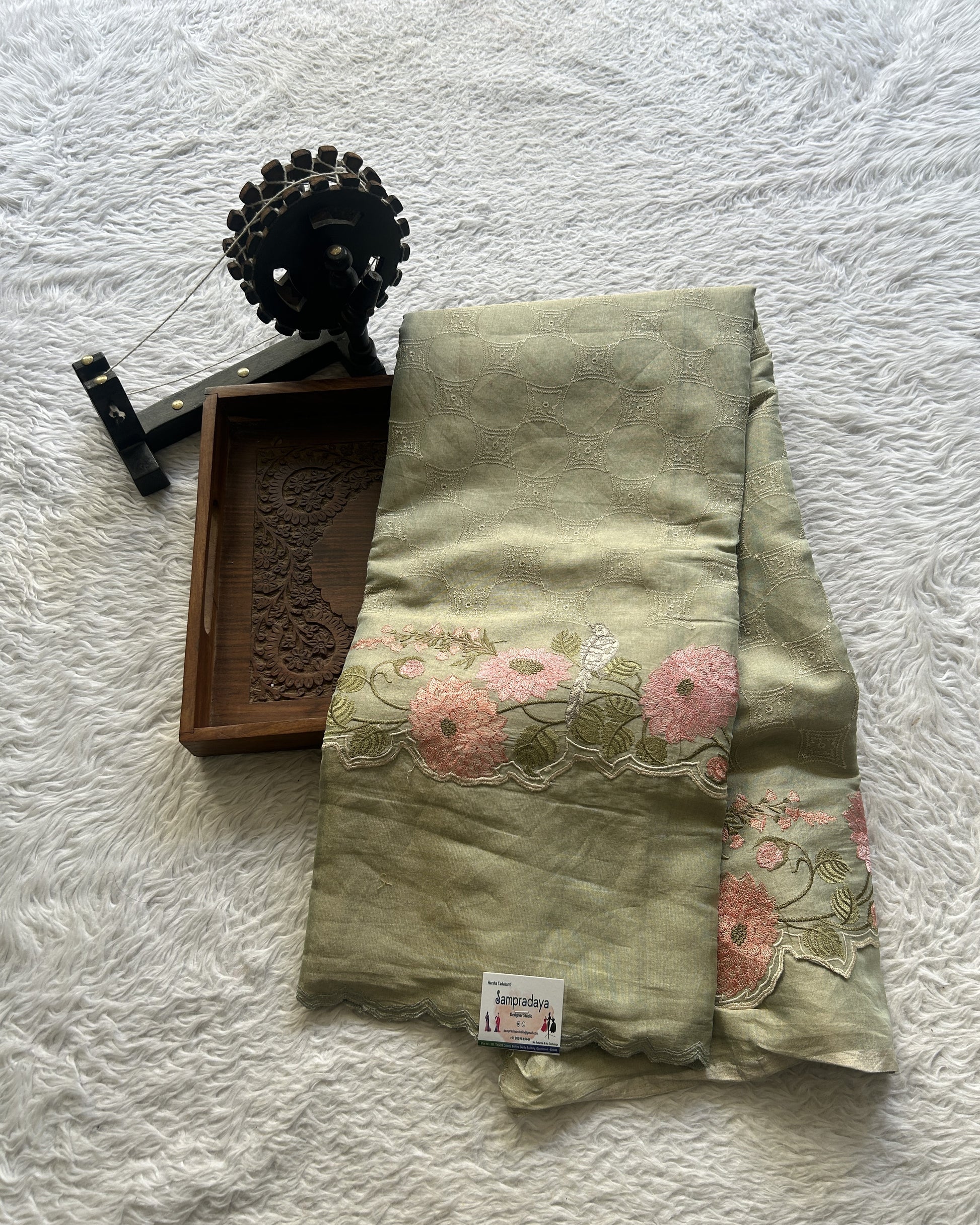 Chiniya Silk Kora Saree Light Gray Colored Exquisite with a Cutwork Border. - Sampradaya Designer Studio