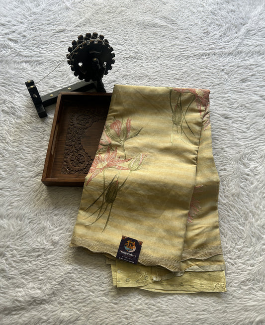 Chiniya Silk Kora Saree Beige Colored Exquisite with a Cutwork Border. - Sampradaya Designer Studio