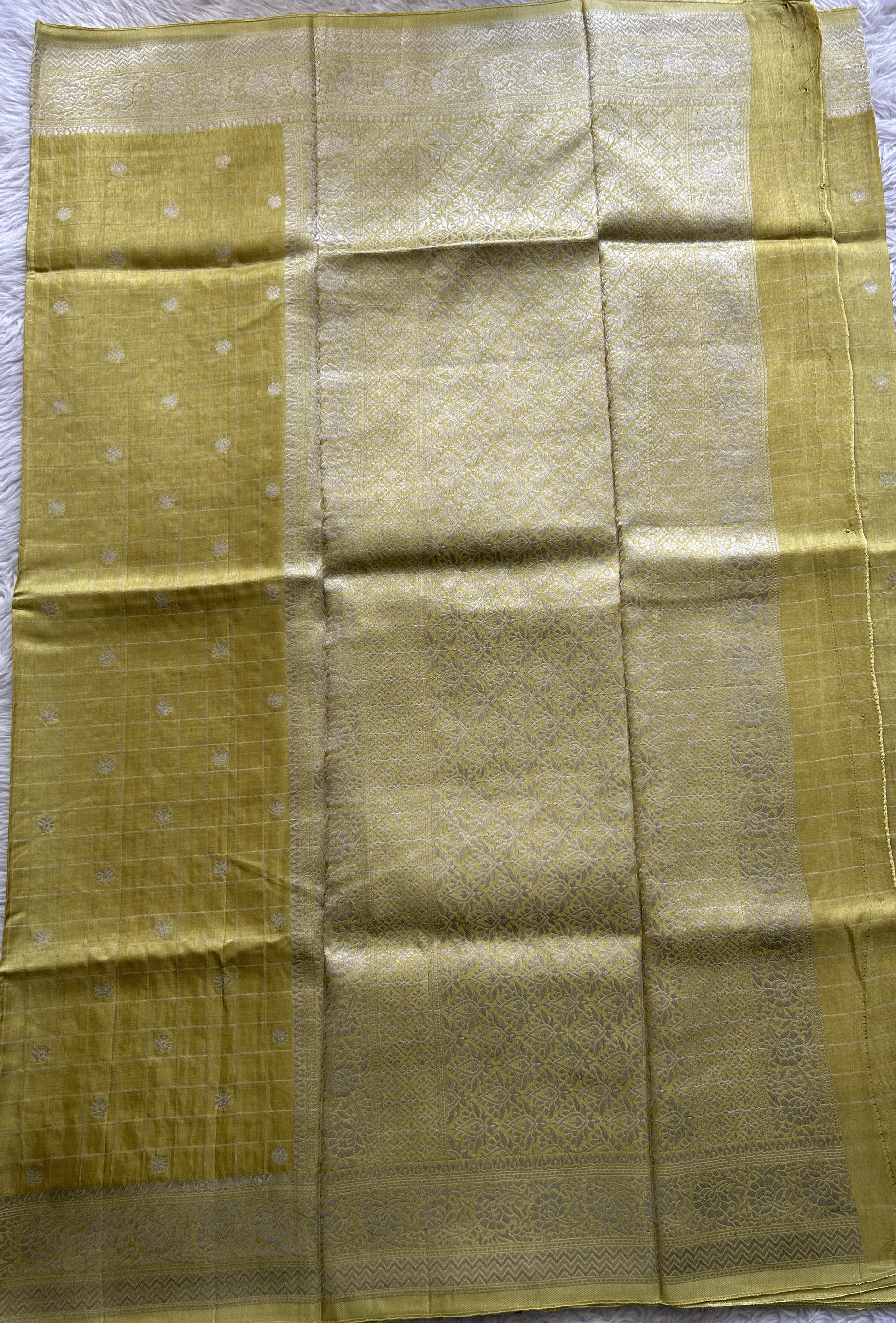 Semi Georgette Saree Yellow Colored Complemented with a Zari Border. - Sampradaya Designer Studio