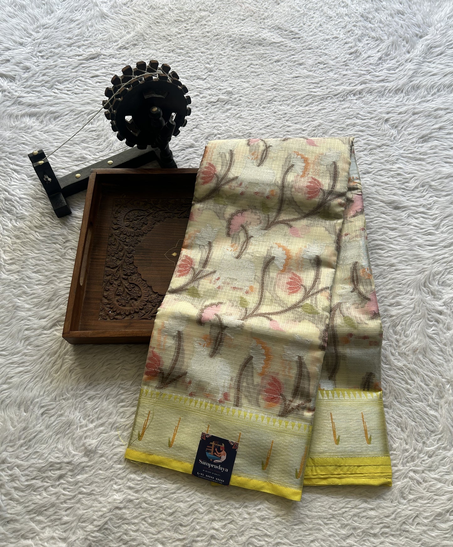 Cotton Kota Saree Beige Colored Complemented with a Muniya Border. - Sampradaya Designer Studio
