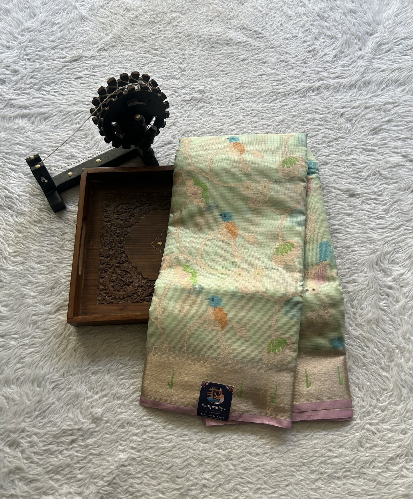 Cotton Kota Saree Light Sea Green Colored Complemented with a Muniya Border. - Sampradaya Designer Studio