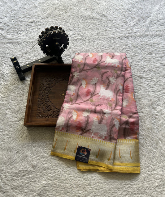 Cotton Kota Saree Baby Pink Colored Complemented with a Muniya Border. - Sampradaya Designer Studio