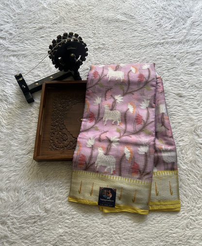 Cotton Kota Saree Lilac Colored Complemented with a Muniya Border. - Sampradaya Designer Studio