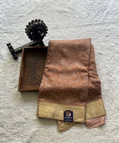 Semi Georgette Saree Light Brown Colored Elegantly Paired with a Zari Border. - Sampradaya Designer Studio