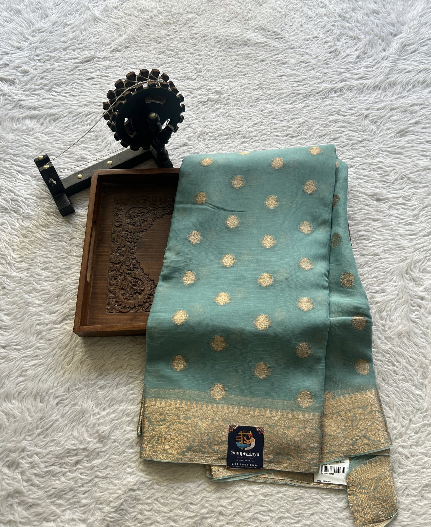 Semi Georgette Saree Sky Blue Colored Elegantly Paired with a Zari Border. - Sampradaya Designer Studio