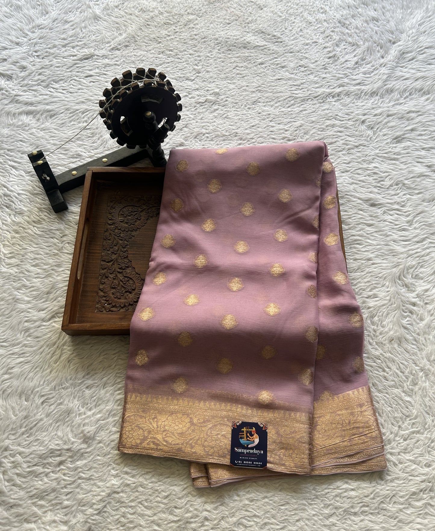 Semi Georgette Saree Light Lilac Colored Elegantly Paired with a Zari Border. - Sampradaya Designer Studio