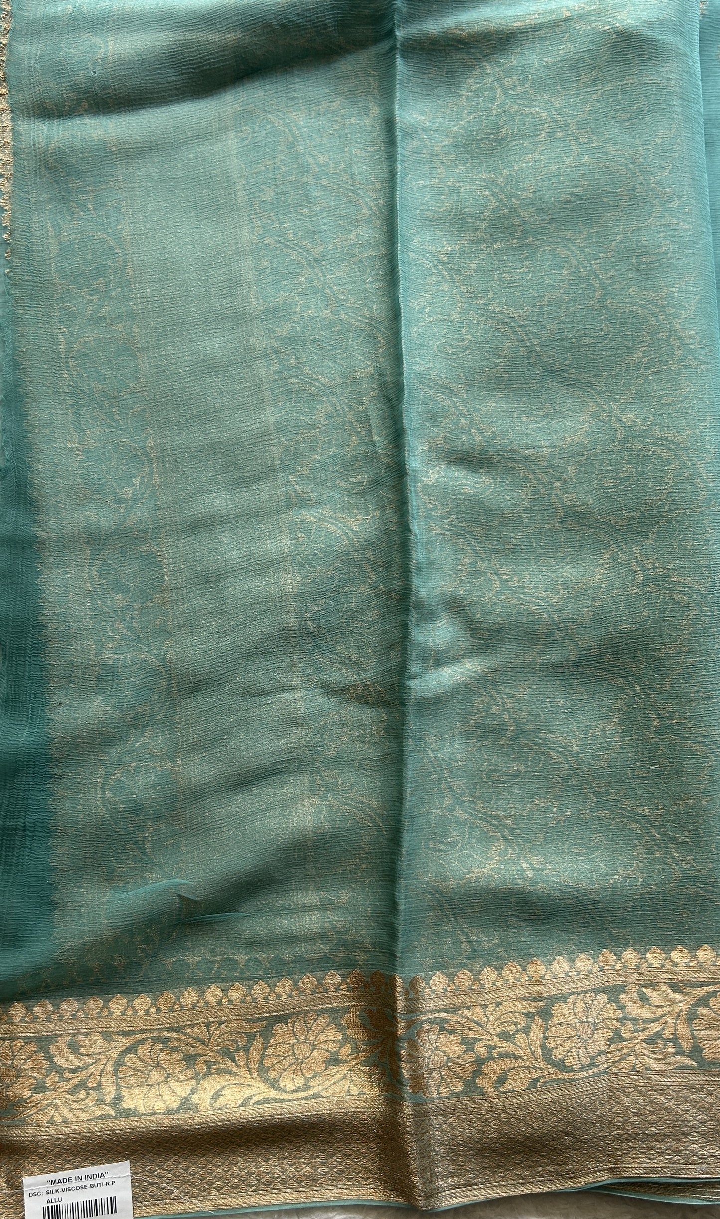 Semi Georgette Saree Dark Sea Green Colored Elegantly Paired with a Zari Border. - Sampradaya Designer Studio