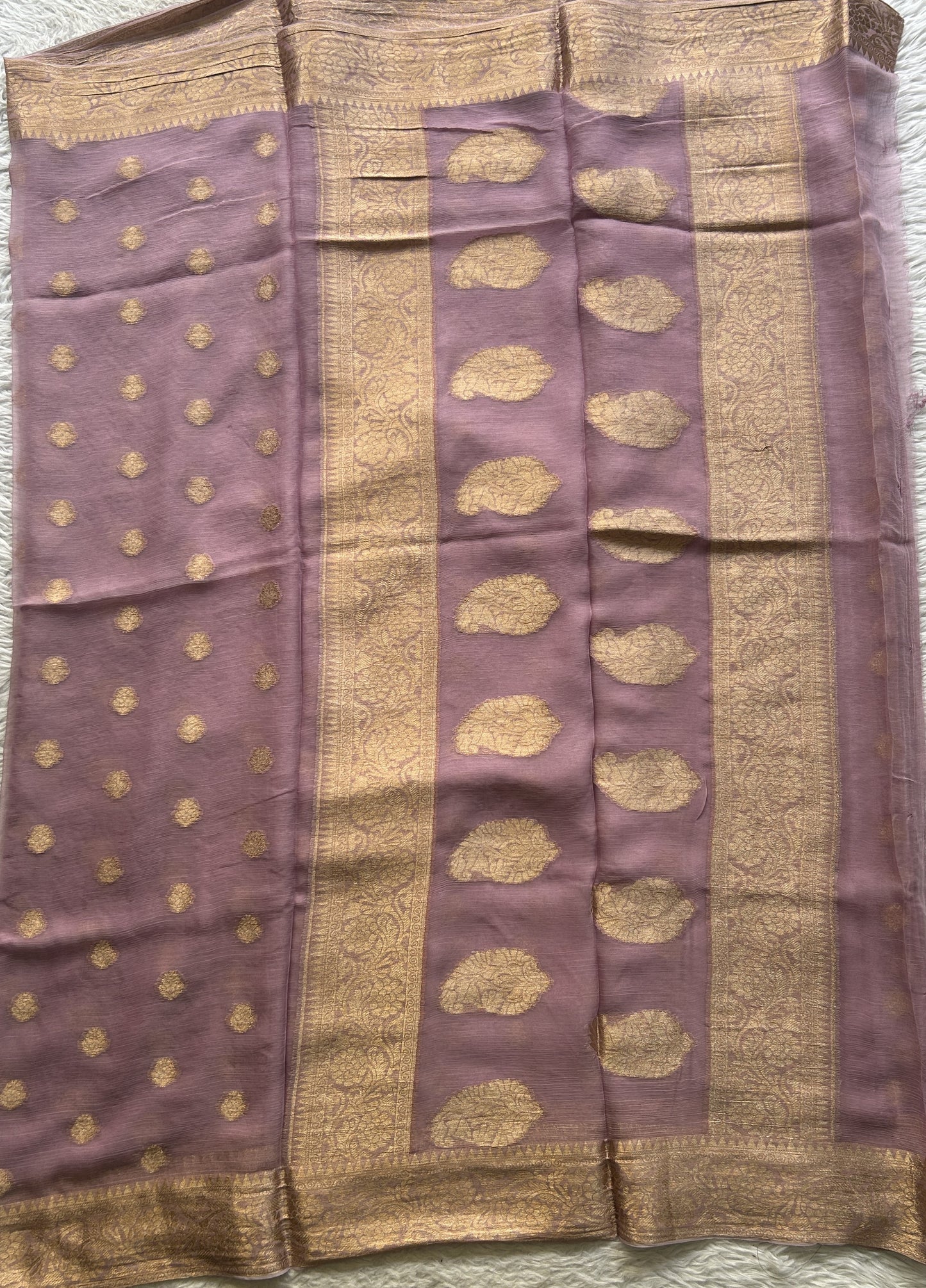 Semi Georgette Saree Light Lilac Colored Elegantly Paired with a Zari Border. - Sampradaya Designer Studio