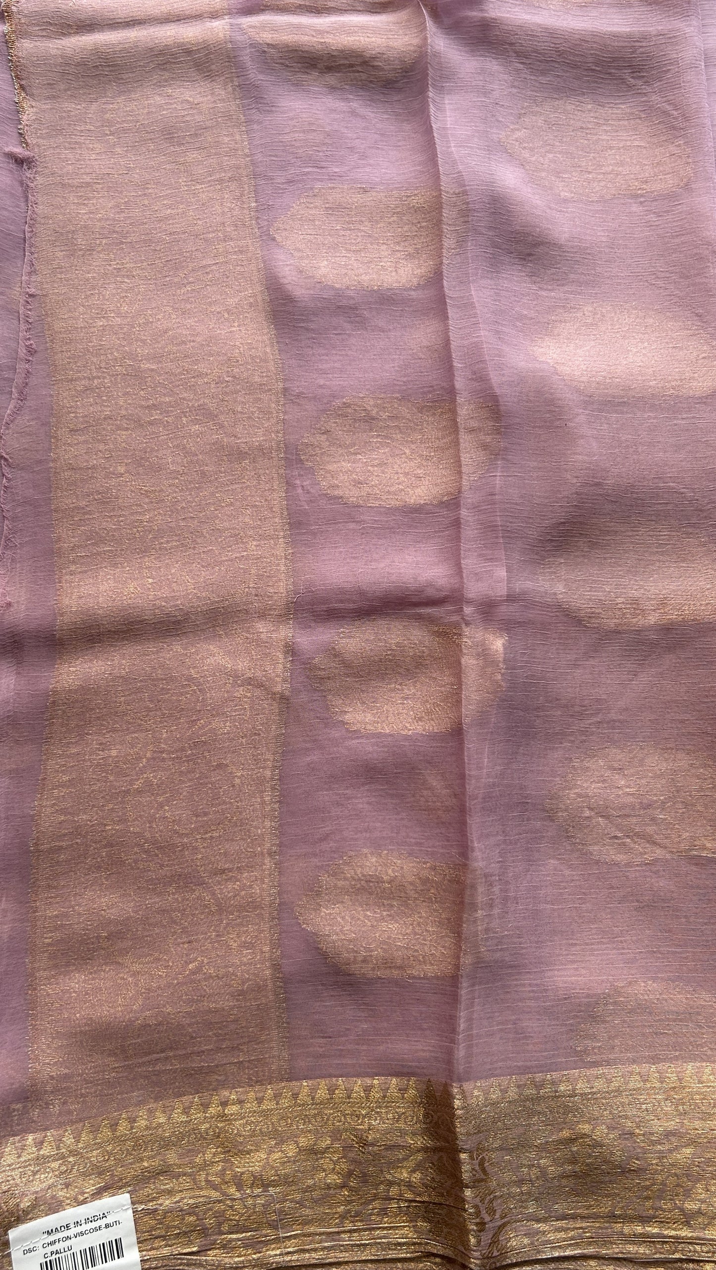 Semi Georgette Saree Light Lilac Colored Elegantly Paired with a Zari Border. - Sampradaya Designer Studio