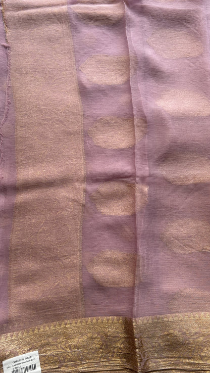 Semi Georgette Saree Light Lilac Colored Elegantly Paired with a Zari Border. - Sampradaya Designer Studio