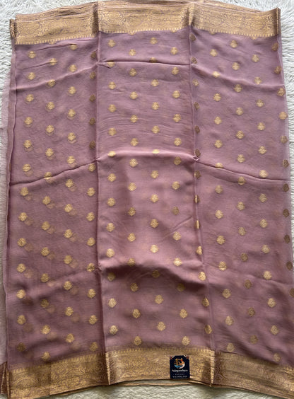 Semi Georgette Saree Light Lilac Colored Elegantly Paired with a Zari Border. - Sampradaya Designer Studio