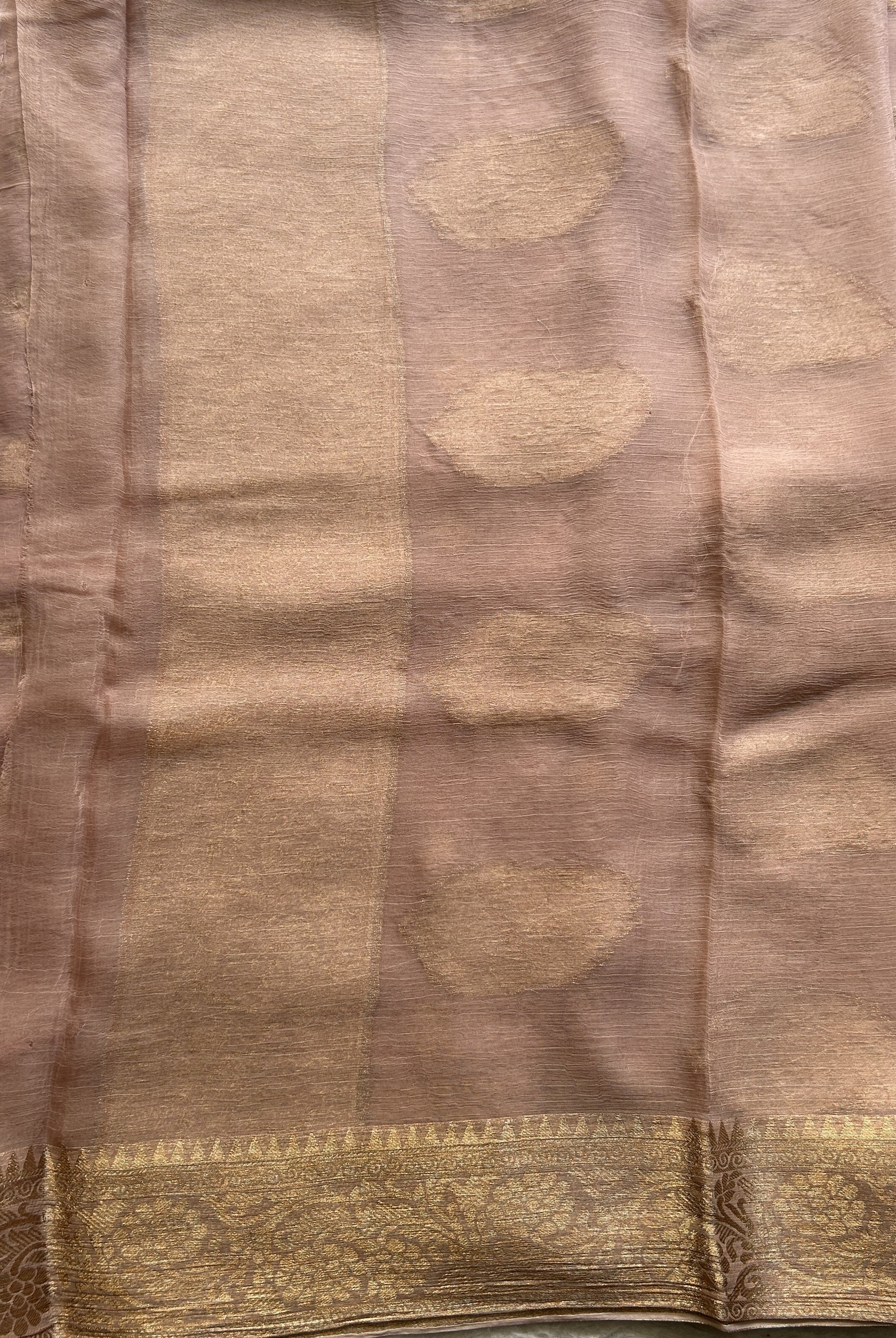 Semi Georgette Saree Very Light Peach Colored Elegantly Paired with a Zari Border. - Sampradaya Designer Studio