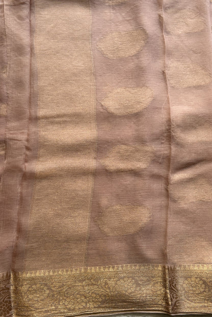 Semi Georgette Saree Very Light Peach Colored Elegantly Paired with a Zari Border. - Sampradaya Designer Studio