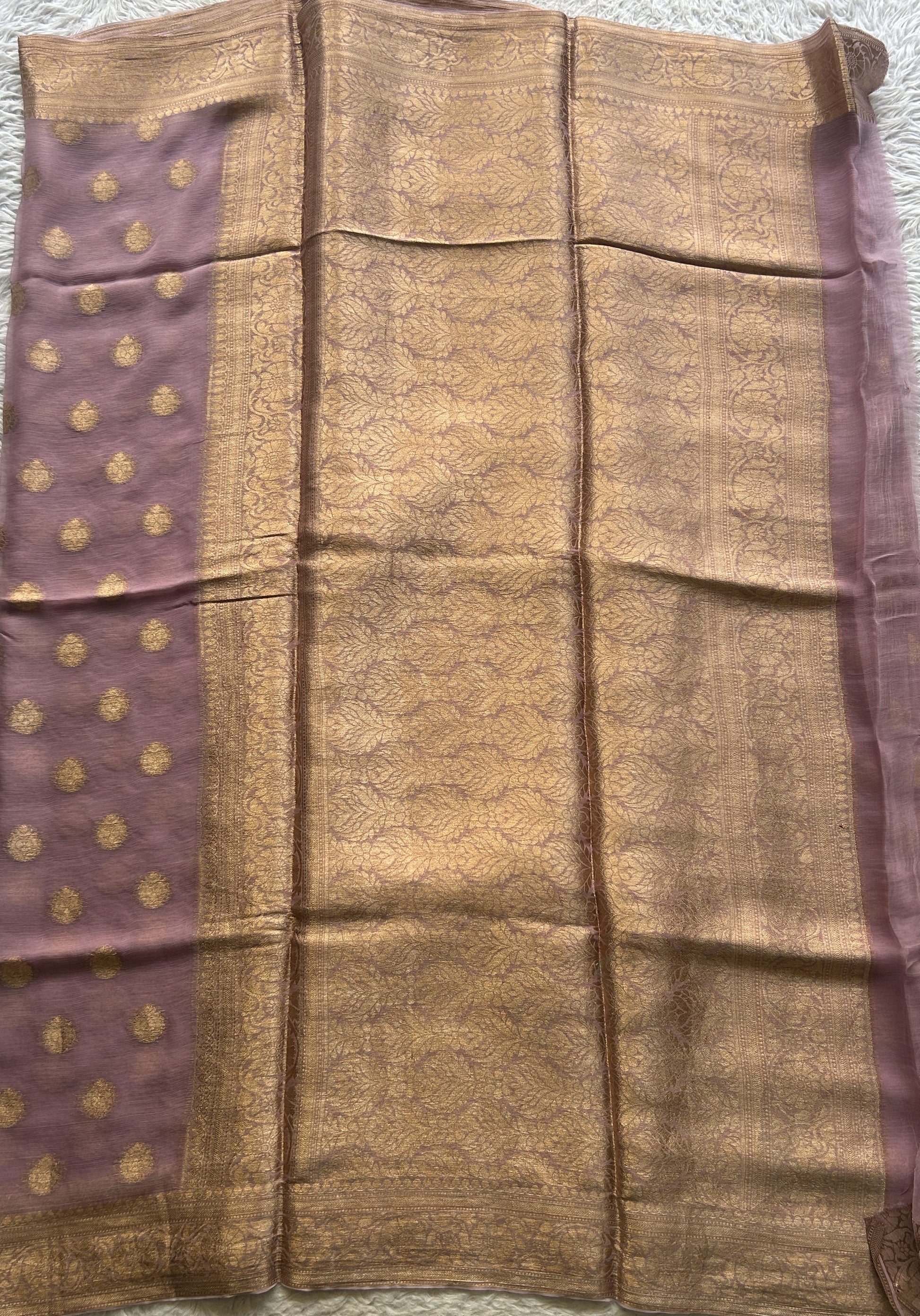 Semi Georgette Saree Light Lavender Colored Elegantly Paired with a Zari Border. - Sampradaya Designer Studio
