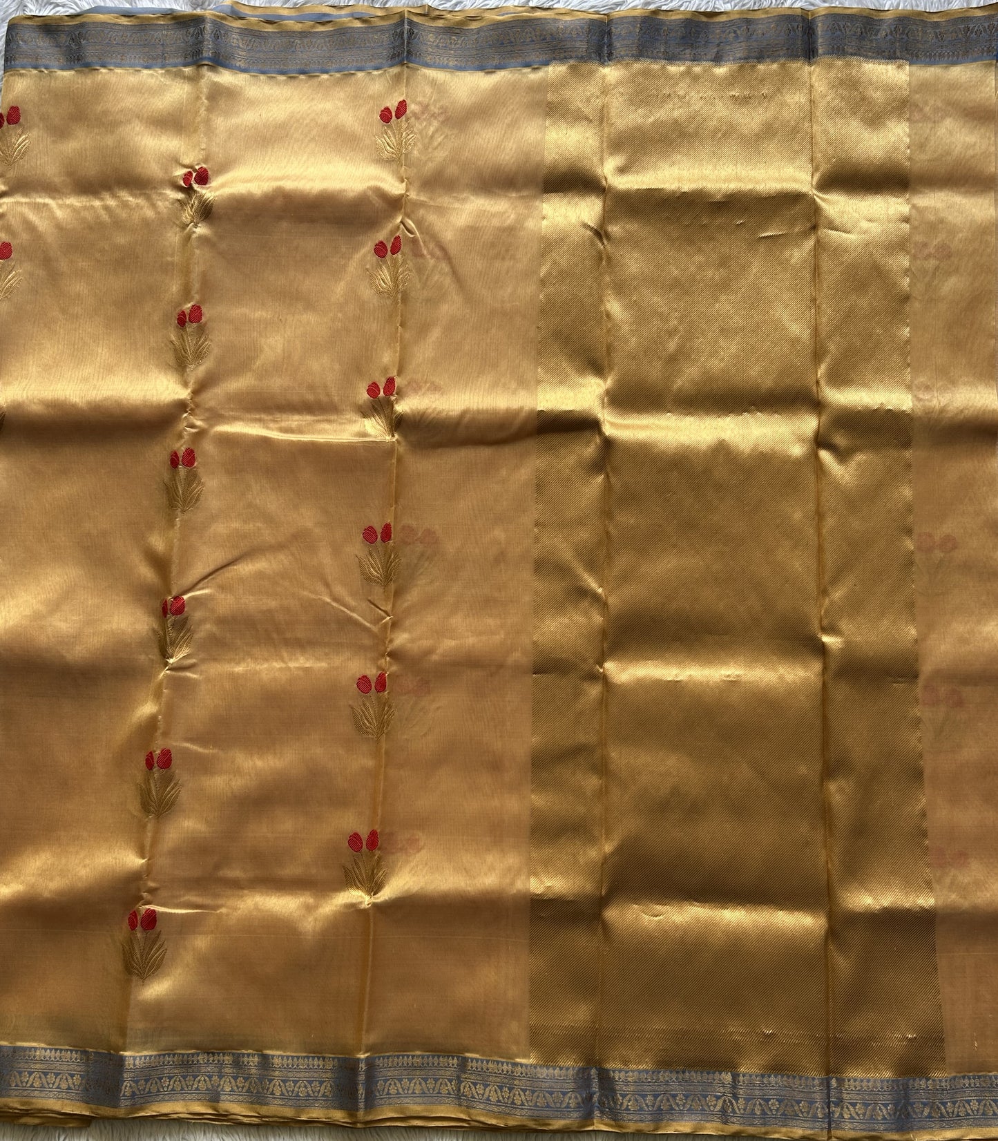 Chanderi Silk Saree  Flesh color Elegantly Paired with a Gold Zari Border - Sampradaya Designer Studio