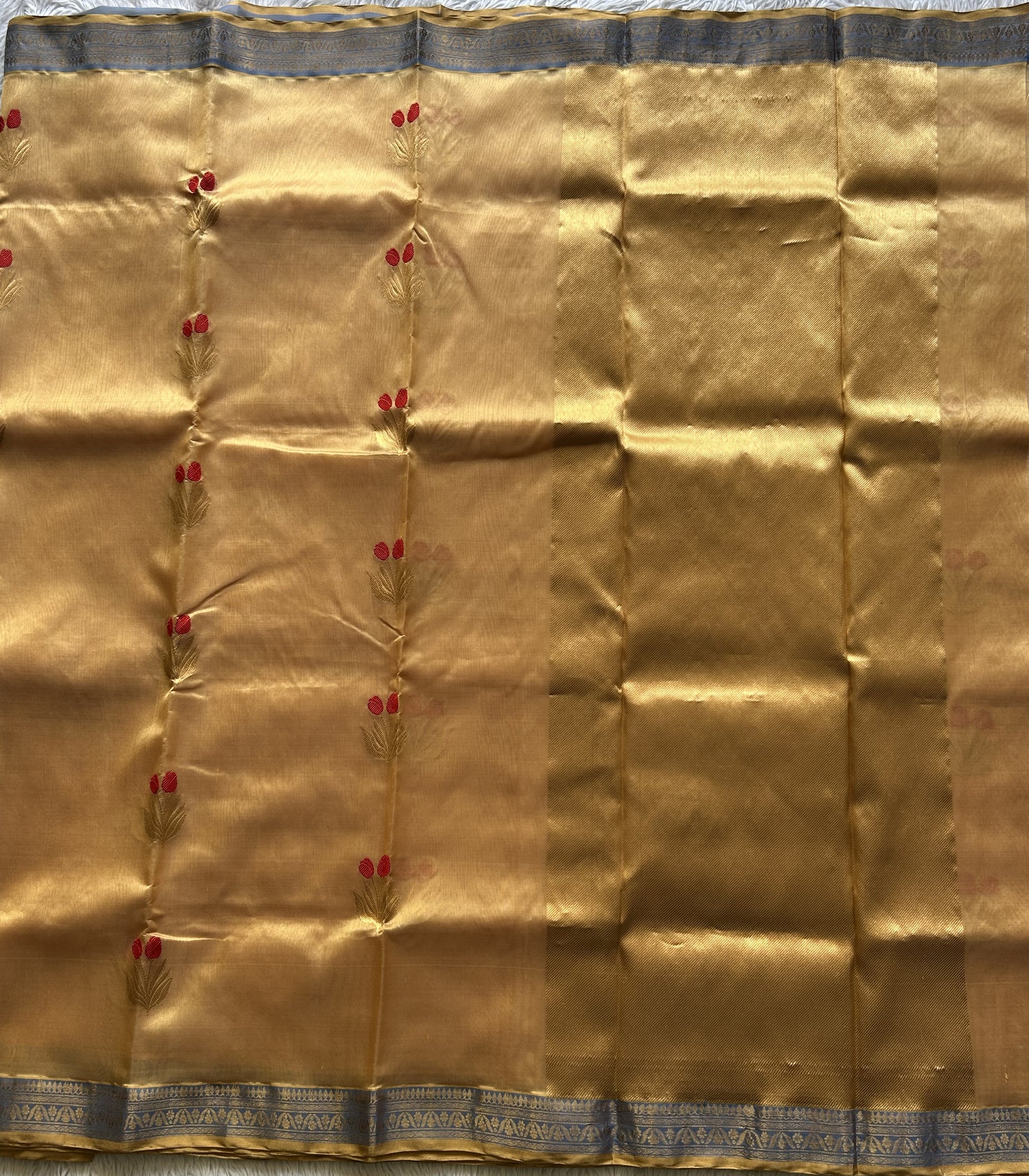 Chanderi Silk Saree  Flesh color Elegantly Paired with a Gold Zari Border - Sampradaya Designer Studio