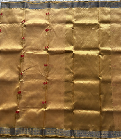 Chanderi Silk Saree  Flesh color Elegantly Paired with a Gold Zari Border - Sampradaya Designer Studio