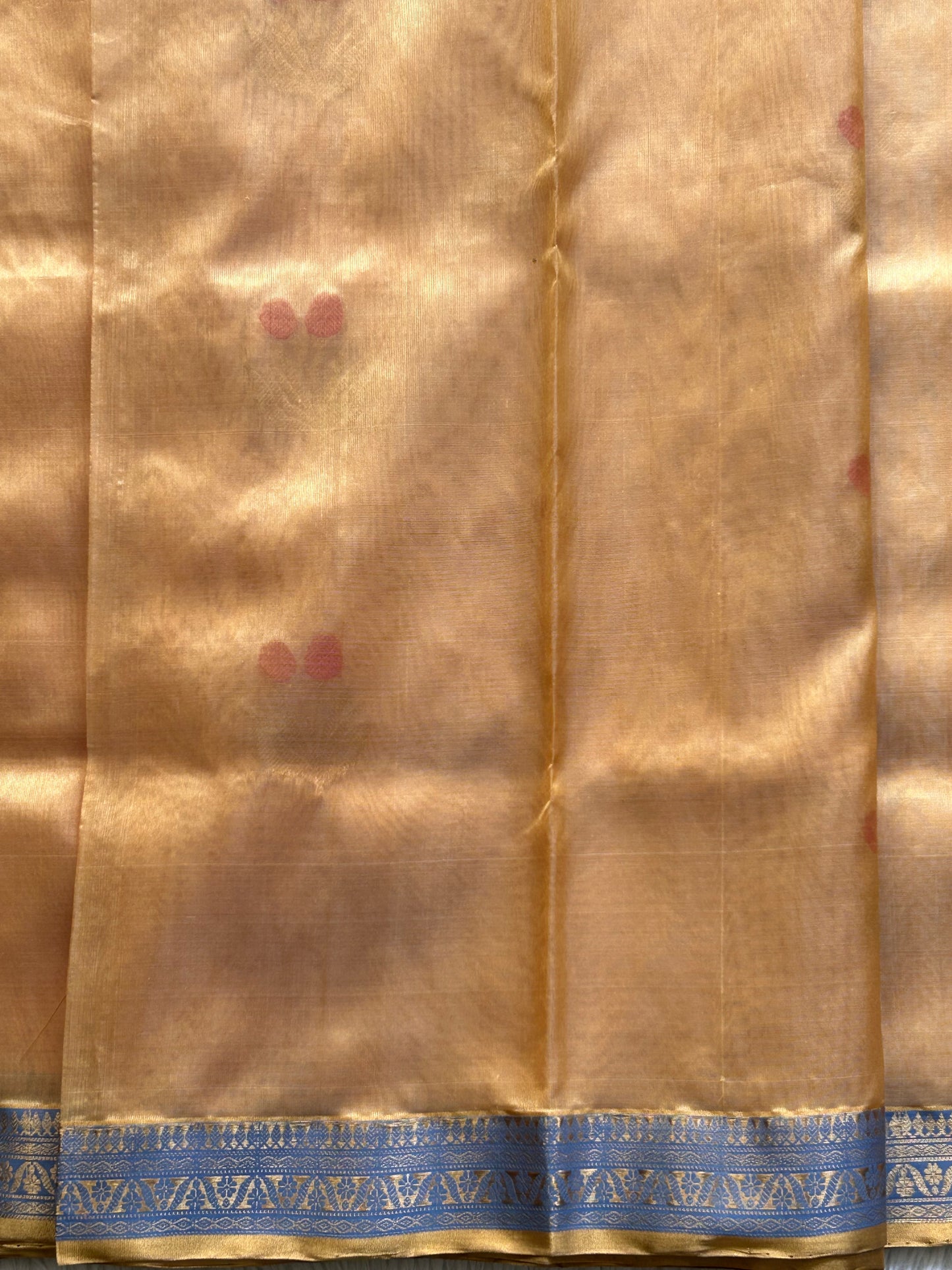Chanderi Silk Saree  Flesh color Elegantly Paired with a Gold Zari Border - Sampradaya Designer Studio