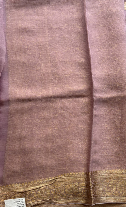 Semi Georgette Saree Light Lavender Colored Elegantly Paired with a Zari Border. - Sampradaya Designer Studio