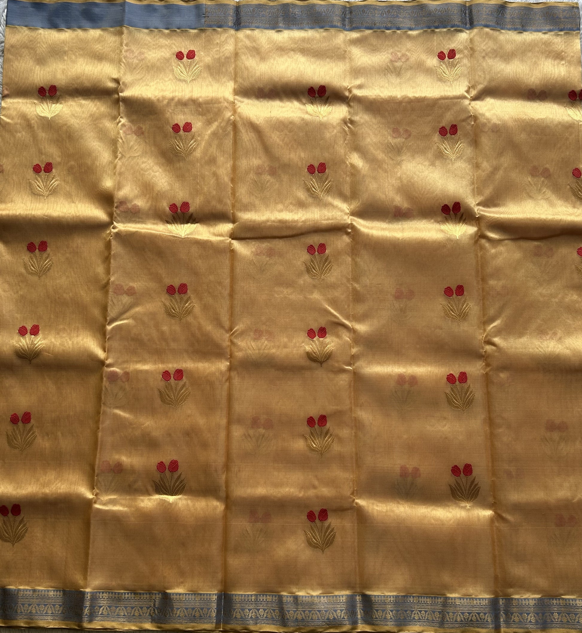 Chanderi Silk Saree  Flesh color Elegantly Paired with a Gold Zari Border - Sampradaya Designer Studio